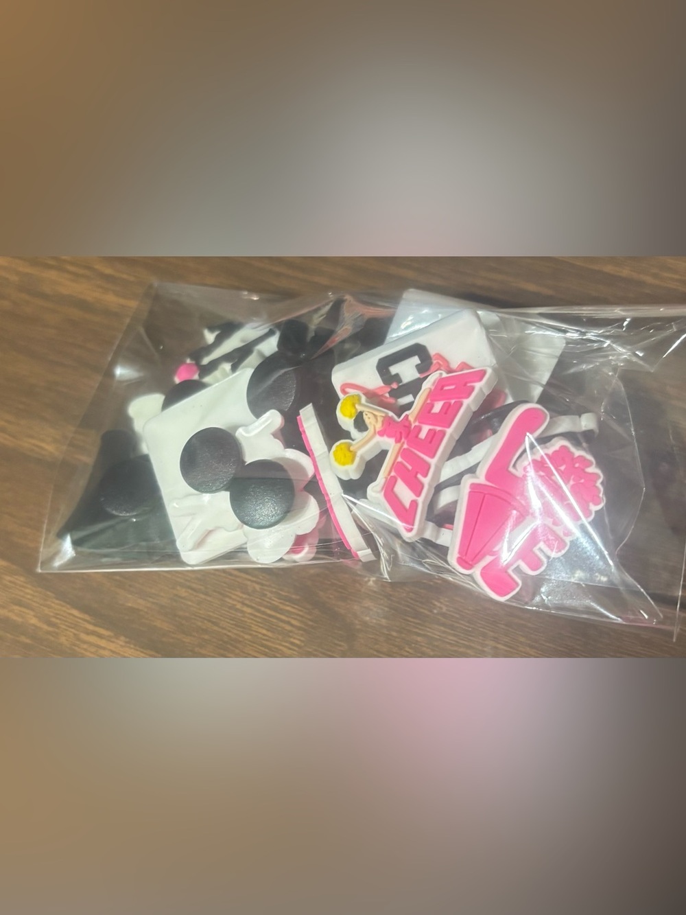 Pink Cheerleader Shoe Charms - Cheer Design 19 in the Bag